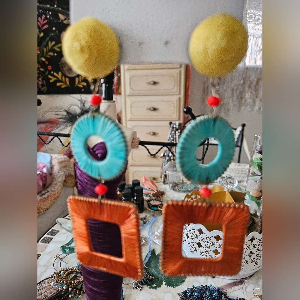 Free People 🌼Raffia Colorful Statement Earrings Worn Once♡
